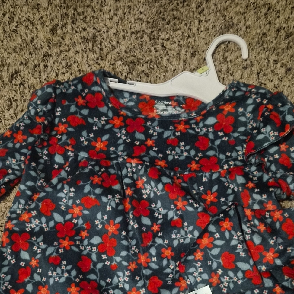 Cat & Jack Long Sleeve Floral Top - Red and Blue